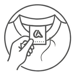 Circular icon featuring a hand stitching a custom apparel label onto the collar of a shirt by Maswiz Industries.