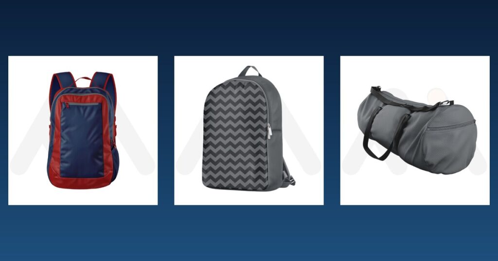 Bag pack, sublimated bag pack and training bag pack samples from Maswiz Industries, custom backpack manufacturers in Sialkot