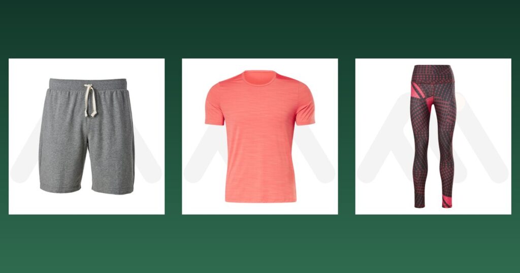 Lounge shorts, casual T-shirt and leggings samples from Maswiz Industries, custom loungewear manufacturers in Sialkot