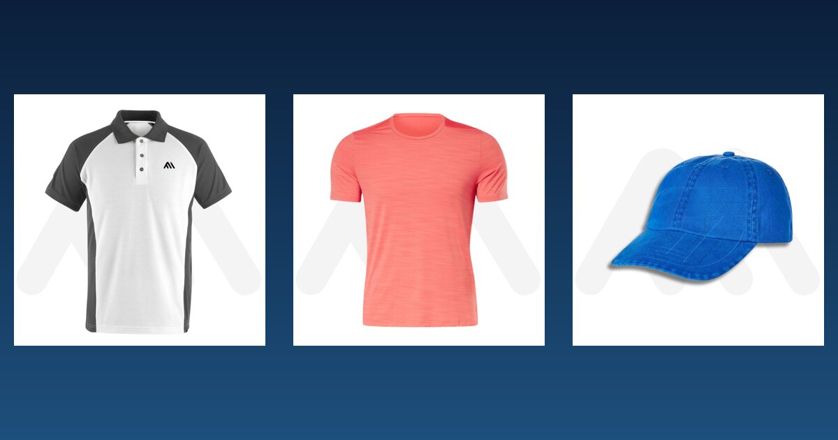 Polo shirt, casual T-shirt and baseball cap samples from Maswiz Industries, custom polo shirt manufacturers in Sialkot