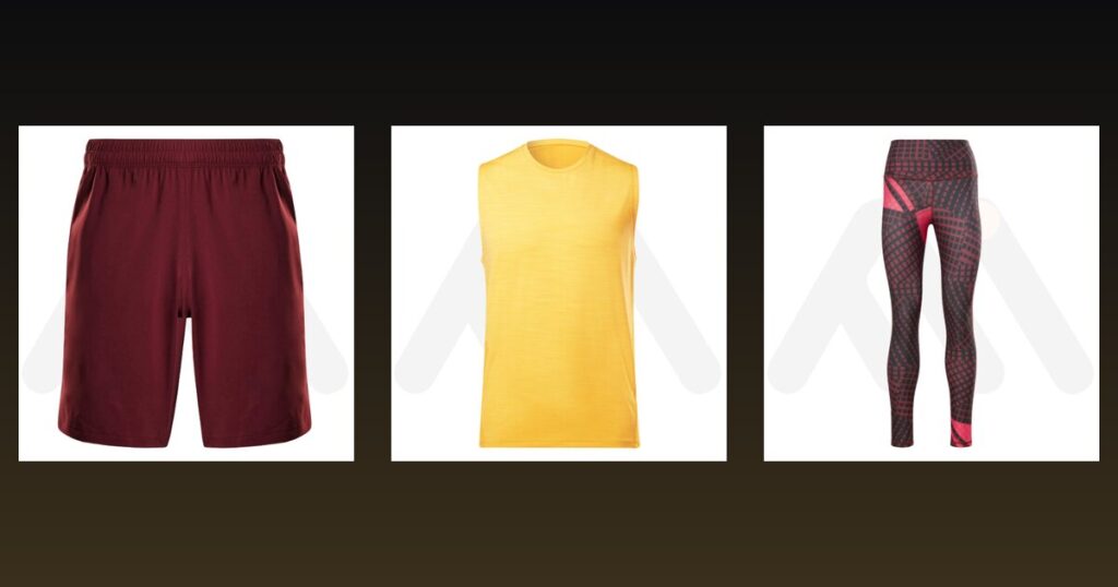 Shorts, tank top and leggings samples from Maswiz Industries, custom running wear manufacturers in Sialkot